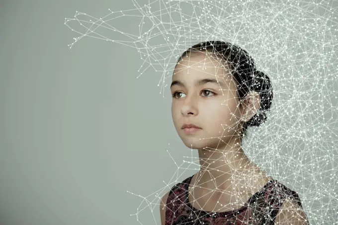 Mixed race girl with spider web pattern