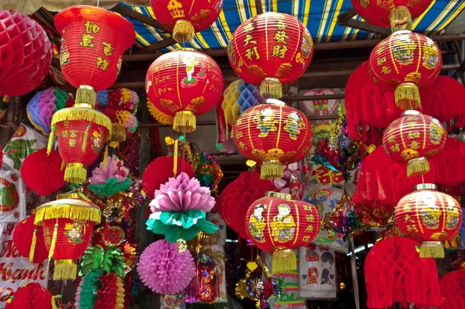 Ornate lanterns in Vietnamese shop