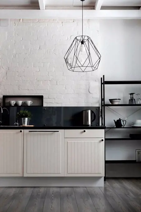 White and black domestic kitchen