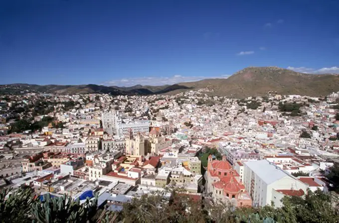 Mexico, Guanajuato City, Elevated view of dense residential area,