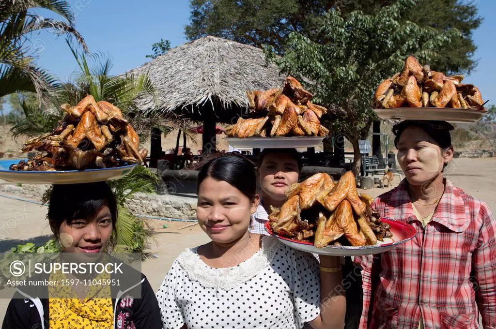 Mandalay, Myanmar, Burma, Asia, chicken, women, carrying, head, local, smile, touristic, traditional, travel, vendor