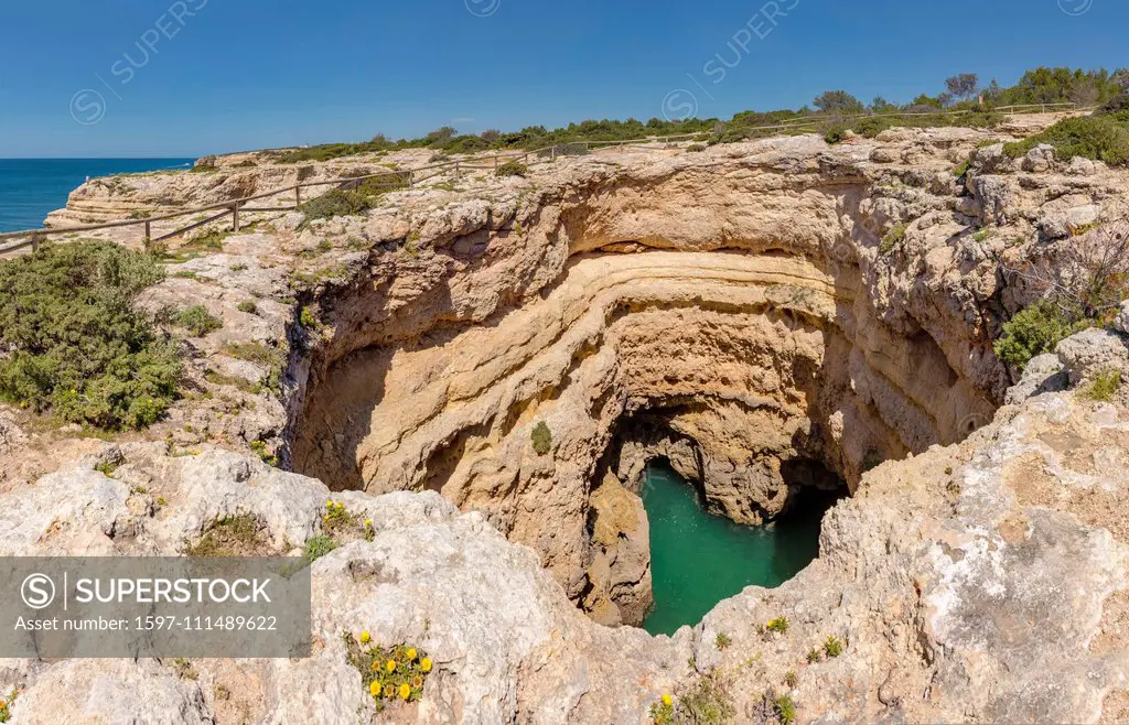 Sinkhole with seawater, Porches, Portugal