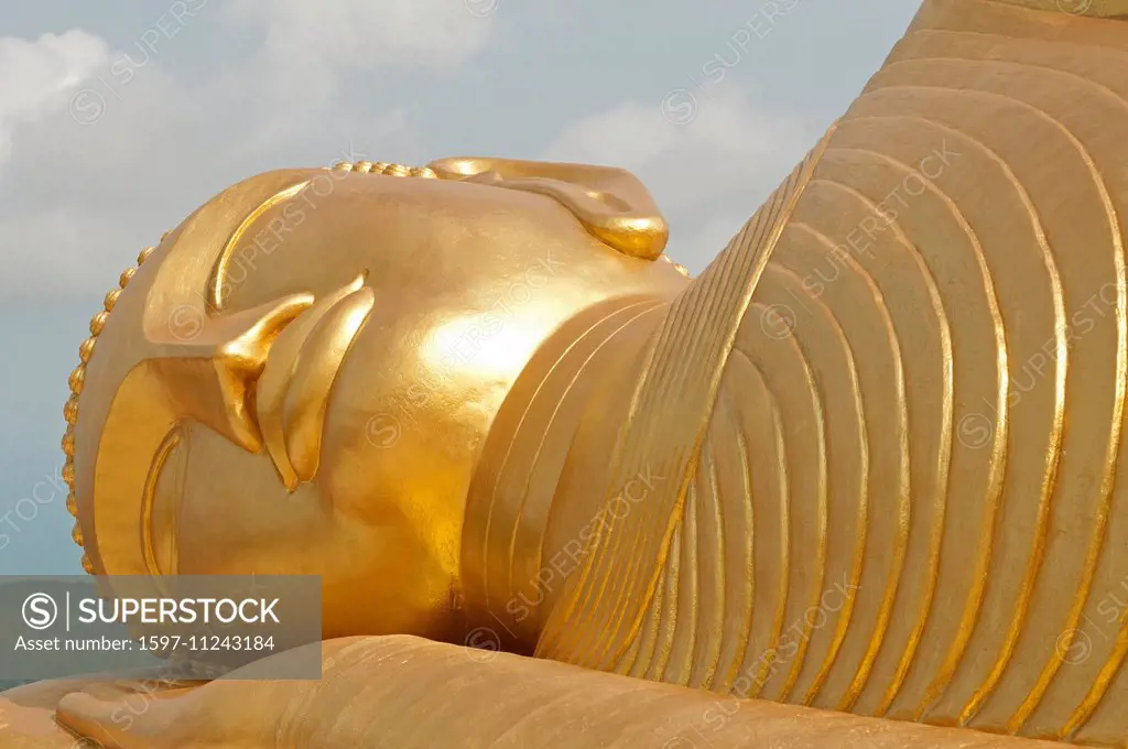 Reclining Buddha, Wat Buddha di Pang Korn, Koh Samui, Thailand, Asia, Buddha, detail, golden,