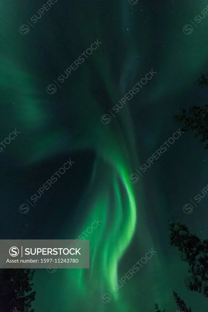 Aurora Borealis, Europe, Finland, sky, heaven, Kiilopää, scenery, landscape, Lapland, light mood, night, northern light, polar light, snow, Urho Kekko...