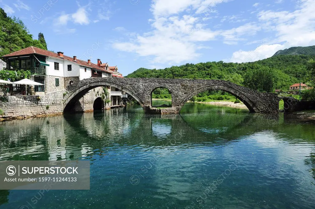 ancient, antique, arch, architecture, bank, brick, bridge, building, construction, countryside, crnojevica, culture, Europe, European, forest, green, ...