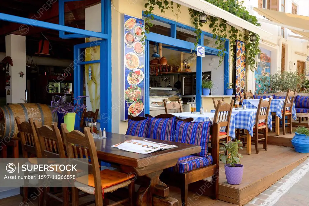 Europe, Greece, Greek, Crete, Mediterranean, island, Coast, Agia Galini, restaurant, outdoor,