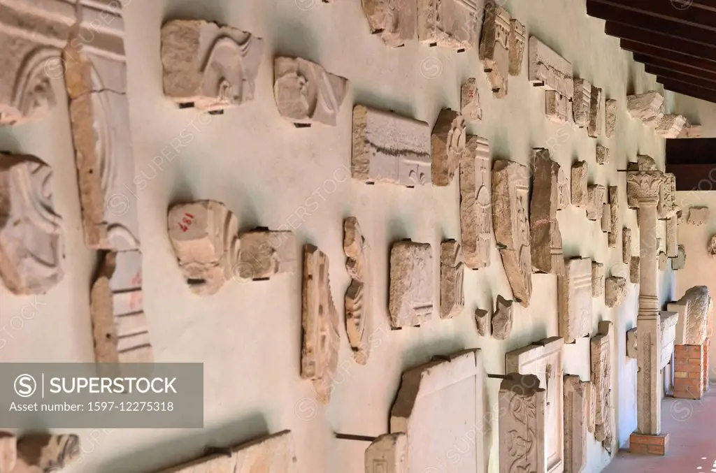 A lapidarium displaying ancient roman stones.