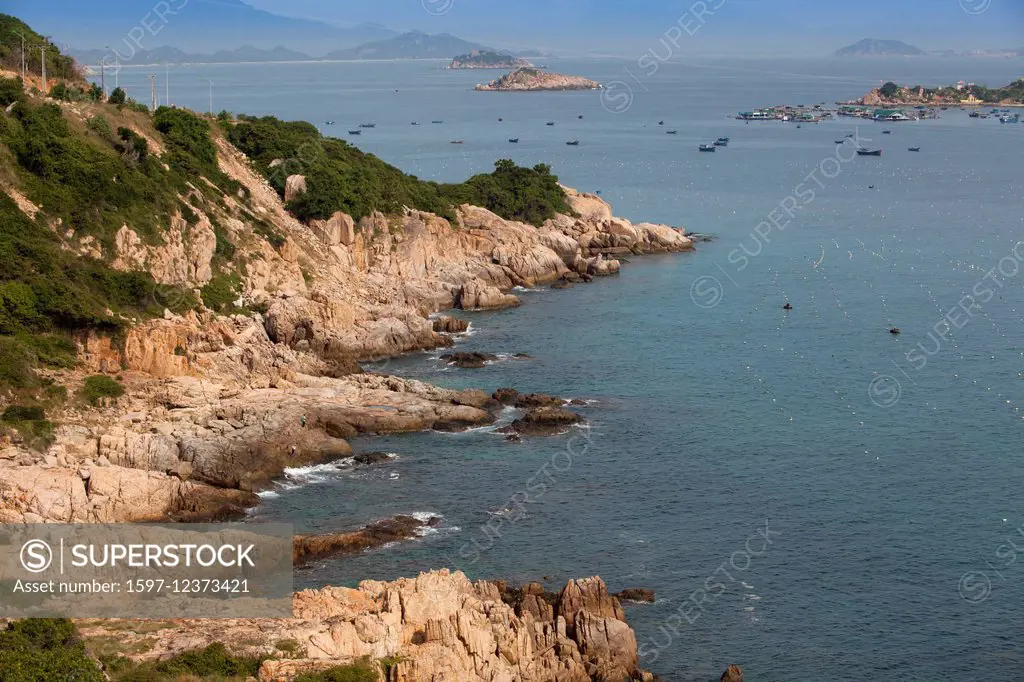 Steep coast, Chinese, Phan, Rang, Ninh, Thuan, Asia, rock, cliff, cliff coast, Hy, coast, coastal scenery, scenery, sea, nature, South-East Asia, Viet...