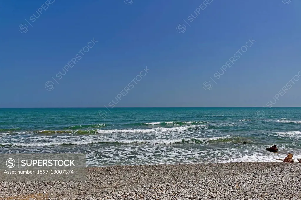 Gravel, beach, seashore, surf