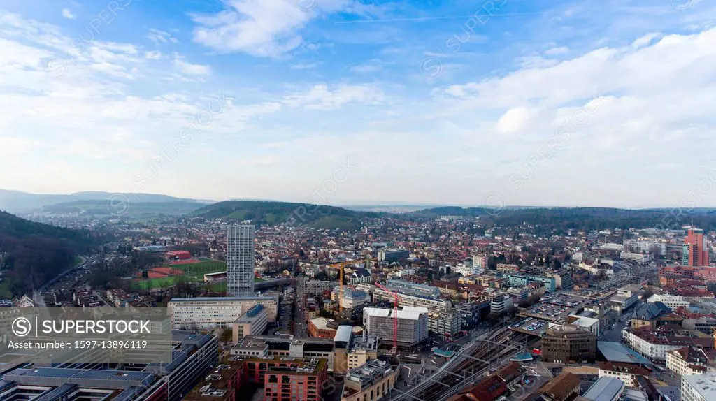 Luftaufnahme Winterthur Bahnhof und Wintower