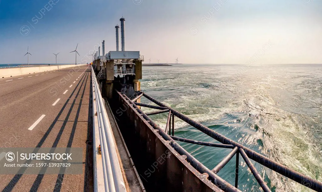 Eastern Scheldt storm surge barrier Werkeiland Neeltje Jans, Zeeland, Netherlands