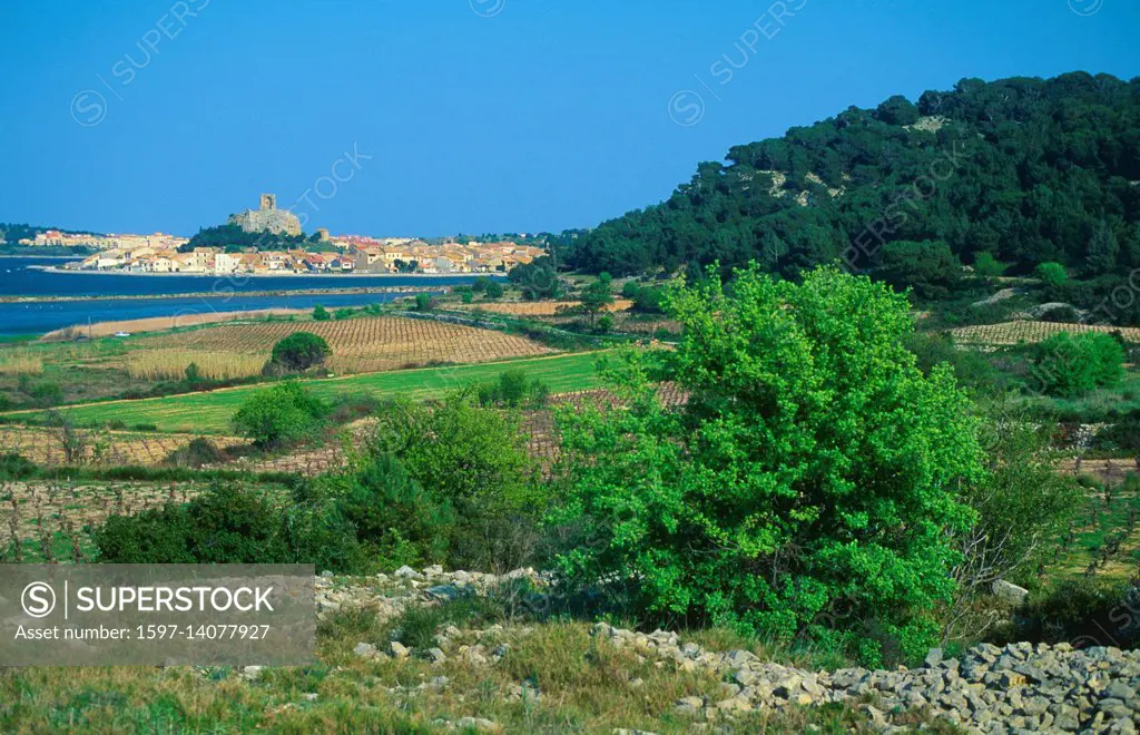 Etang de Gruissan, See, Gruissan, Stadt, Tour Barberousse, Ruine, Departement Aude, Frankreich