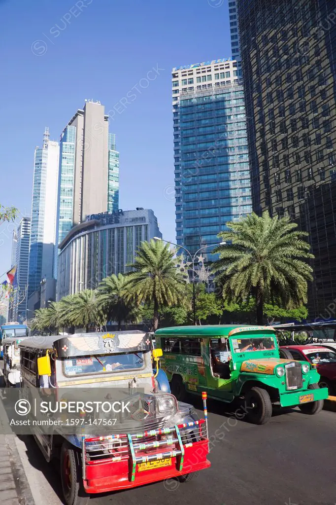 Asia, Philippines, Manila, Makati, Ayala Avenue, Ayala, Jeepneys, Transport, Public Transport, Traffic, Holiday, Vacation, Tourism, Travel