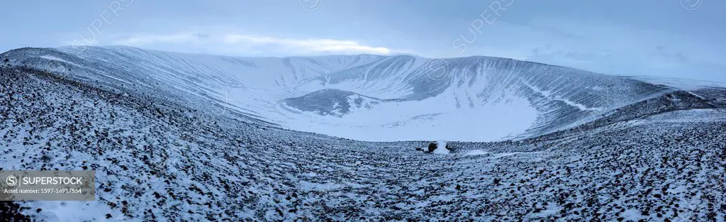 Europe, Hverfjall, Island, crater, sceneries, Myvatn, snow, blizzard, volcano, volcano island, winter