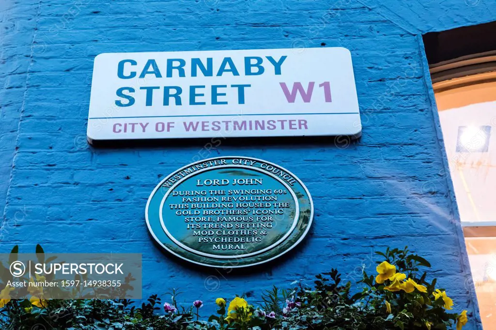 England, London, Carnaby Street Sign and Lord John Plaque