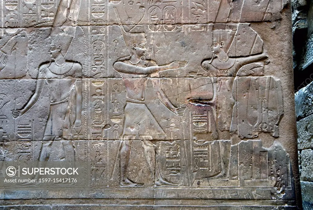 Luxor, Egypt. Temple of Luxor (Ipet resyt): the pharaoh offers to god Min Amon