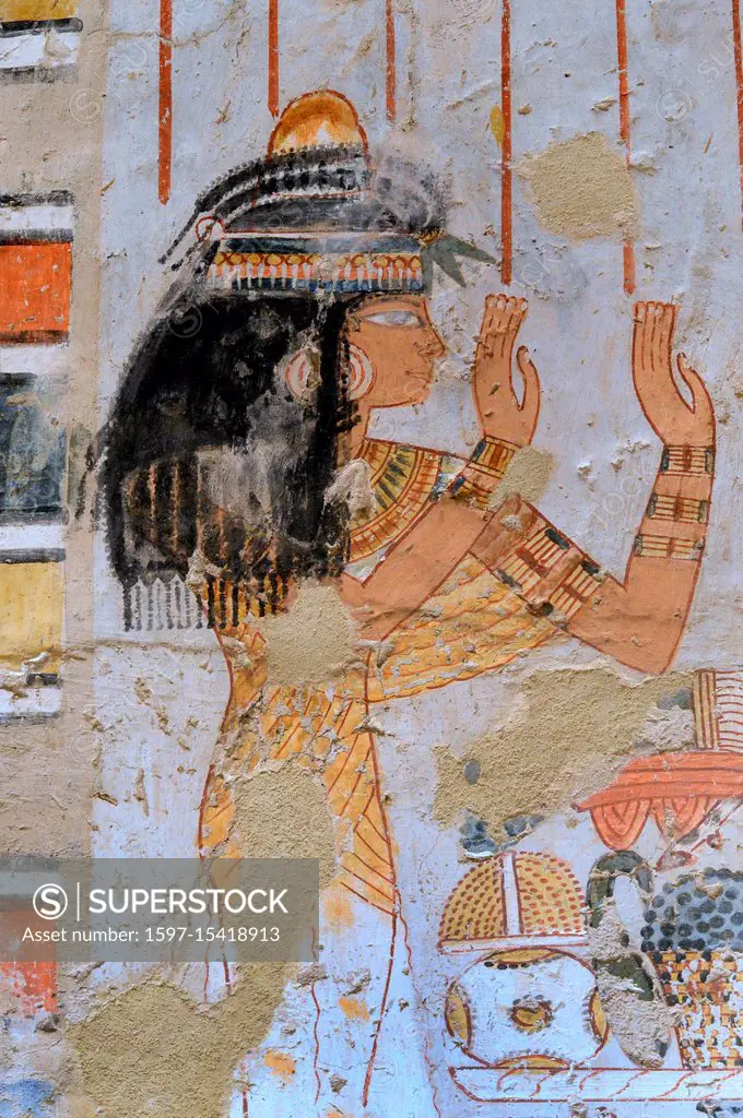 Luxor, Egypt, tomb of Menna or Menena (TT69) in the Nobles Tombs (Sheikh Abd El-Qurna necropolis): beautiful scenes of life.