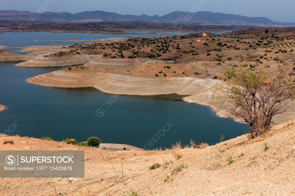 Water reservoir, hydroelectric power dam, near Fes, Morocco