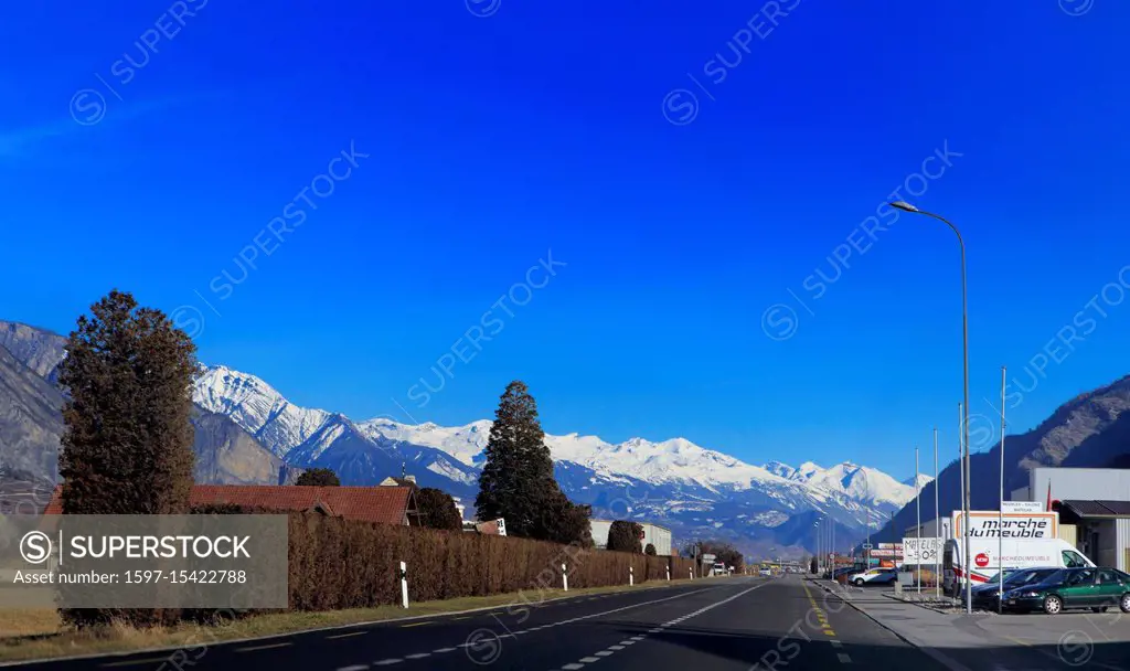 Rhone valley between Martigny and Sion, Canton of Valais, Switzerland