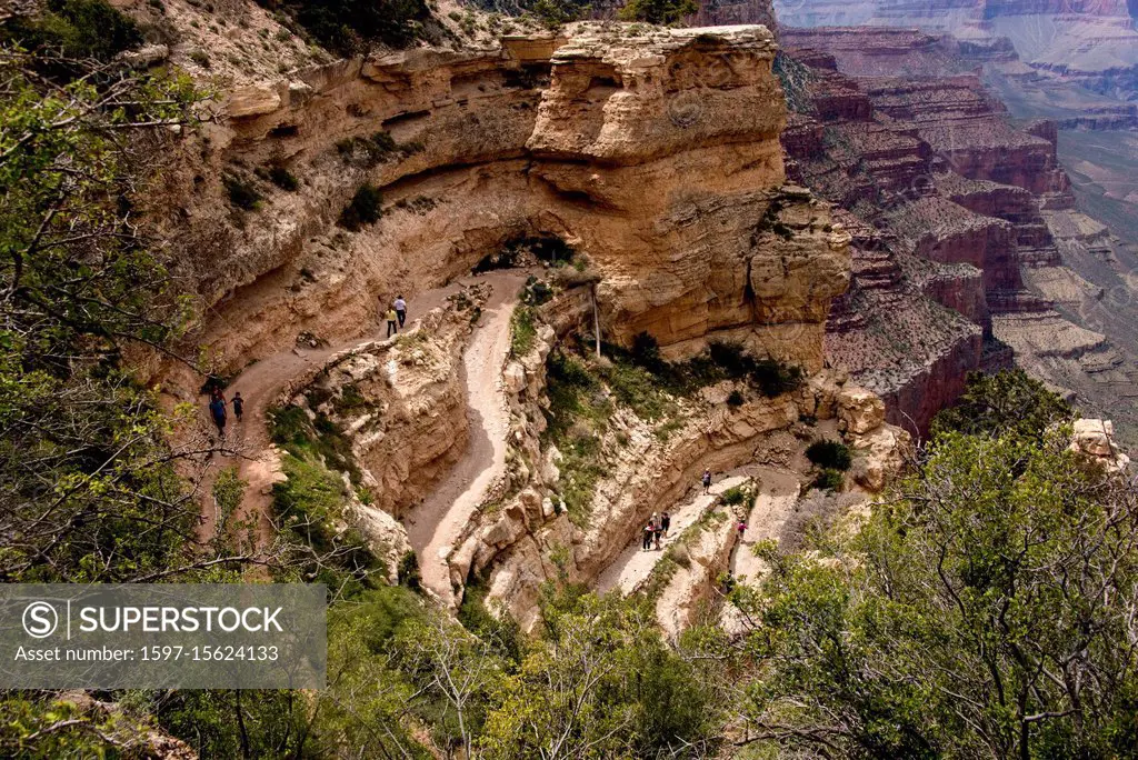 hikers in grand canyon, south kaibab trail