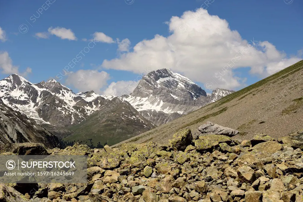 Albula pass, boulder heap, mountain, Piz Ela, Park Ela, Alps, Canton of Graubünden, Switzerland