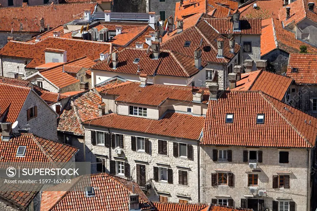 Kotor, Montenegro, Europe, World Heritage, site, UNESCO, roofs, tile, orange, patterns, travel, tourism, horizontal