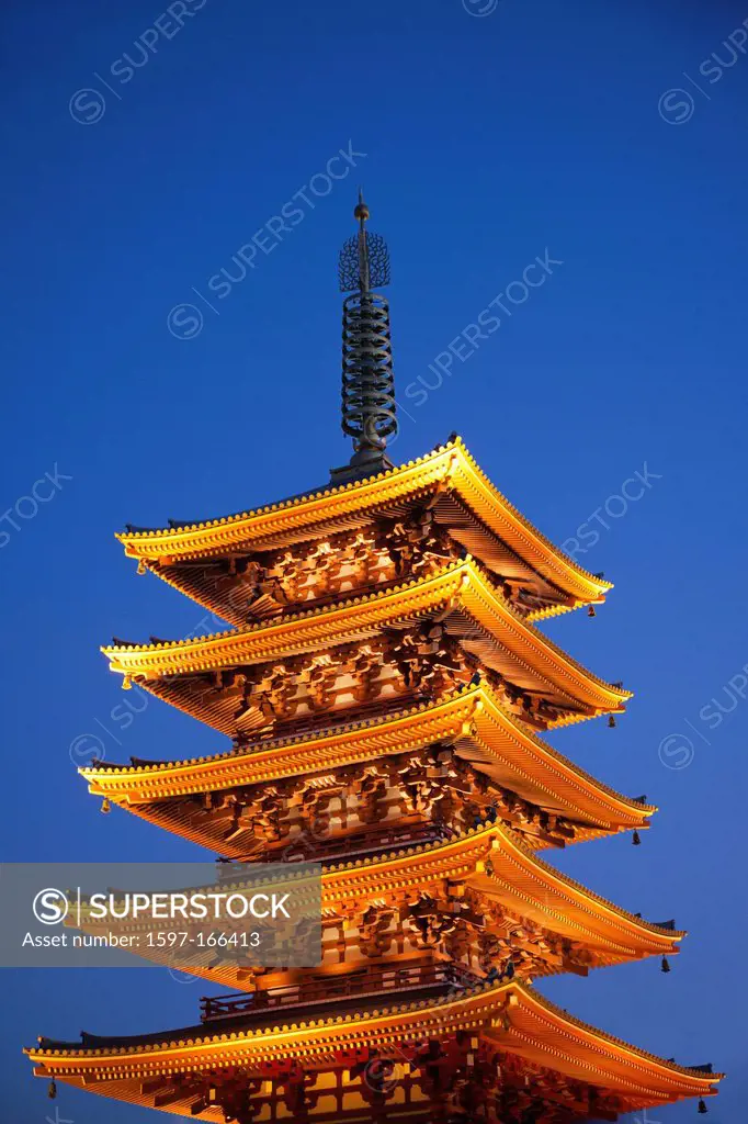 Asia, Japan, Tokyo, Asakusa, Asakusa, Kannon Temple, Sensoji, Temple, Temples, Pagoda, Pagodas, Night, View, Illumination, Tourism, Travel, Holiday, V...