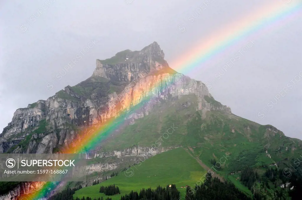 Switzerland, Europe, Obwalden, Hanen, rainbow, mountain