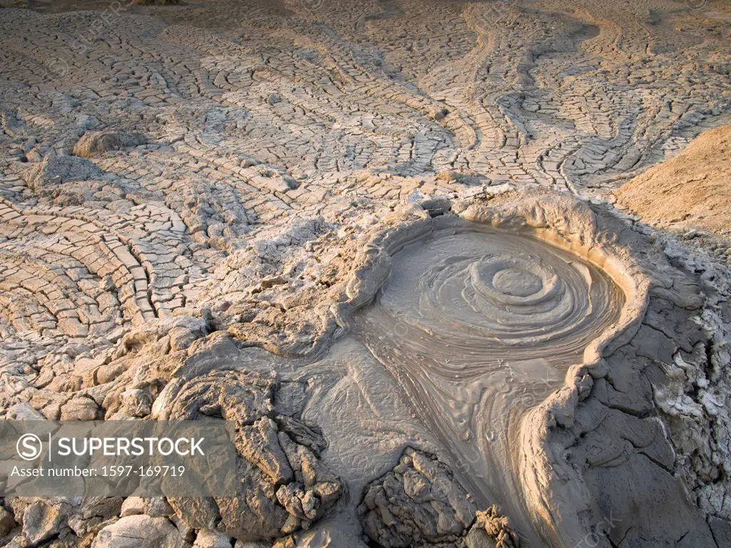 Azerbaijan, East, Asia, Caucasus, Quobustan, mud volcano, liquidly, mud, slime, slushy, mud hole, mud holes, volcano, bubble, geology, nature, gray,