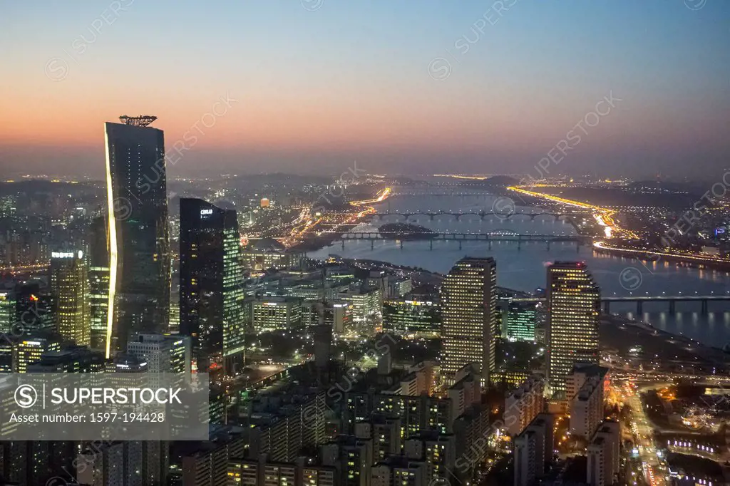 Korea, Asia, Seoul, Yeouido, aerial, apartments, architecture, blocks, center, city, colourful, financial, geometry, international, order, panorama, l...