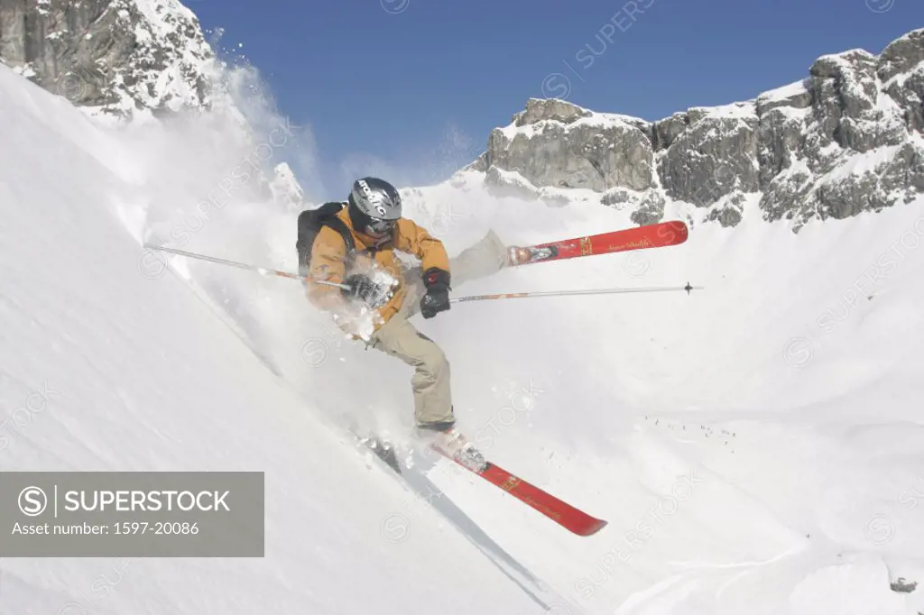 action, Europe, extreme, extreme sport, Free riding, jump, man, , mountains, steep slope, ski, skiing,