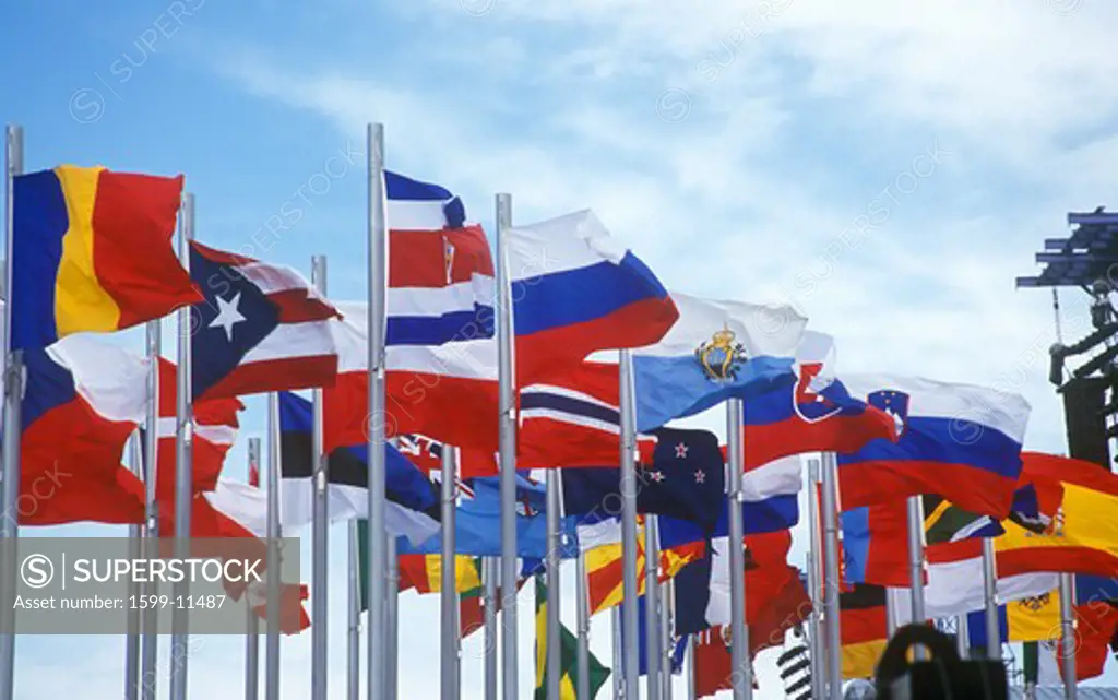 Olympic flags flying during 2002 Winter Olympics, Salt Lake City, UT