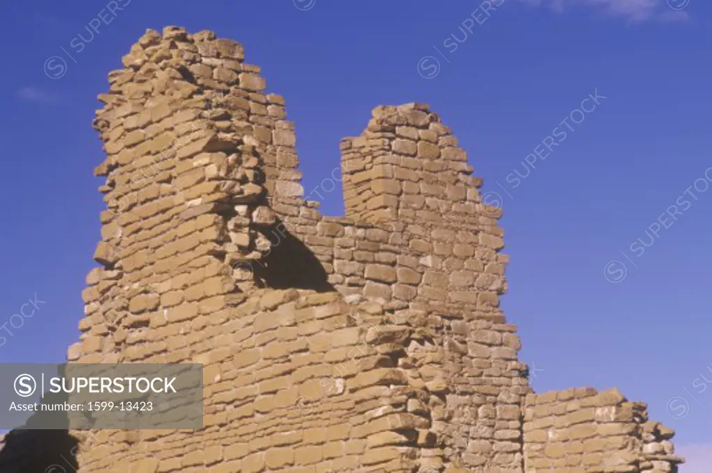 Adobe brick wall circa 1060 AD Chaco Canyon Indian ruins The