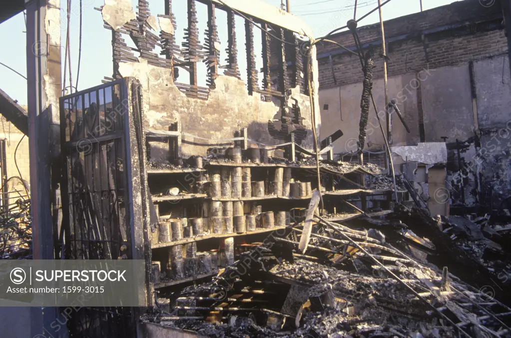 Hardware store burned out during 1992 riots, South Central Los Angeles, California