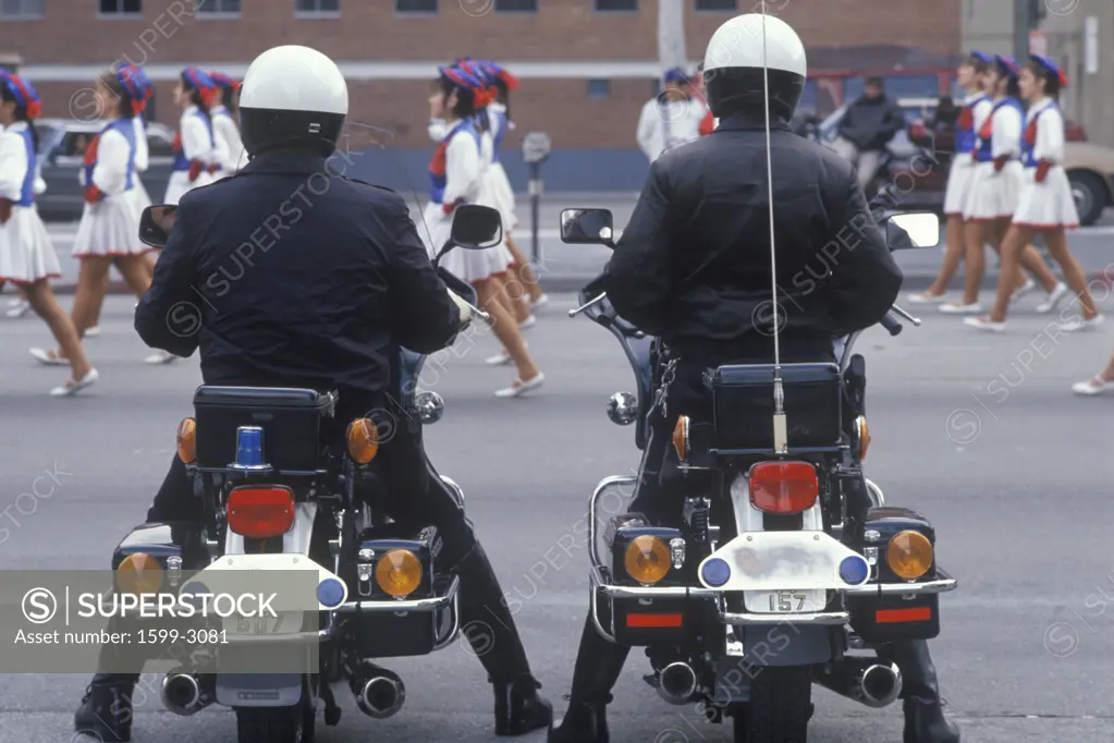 Motorcycle police at parade, Hollywood, California