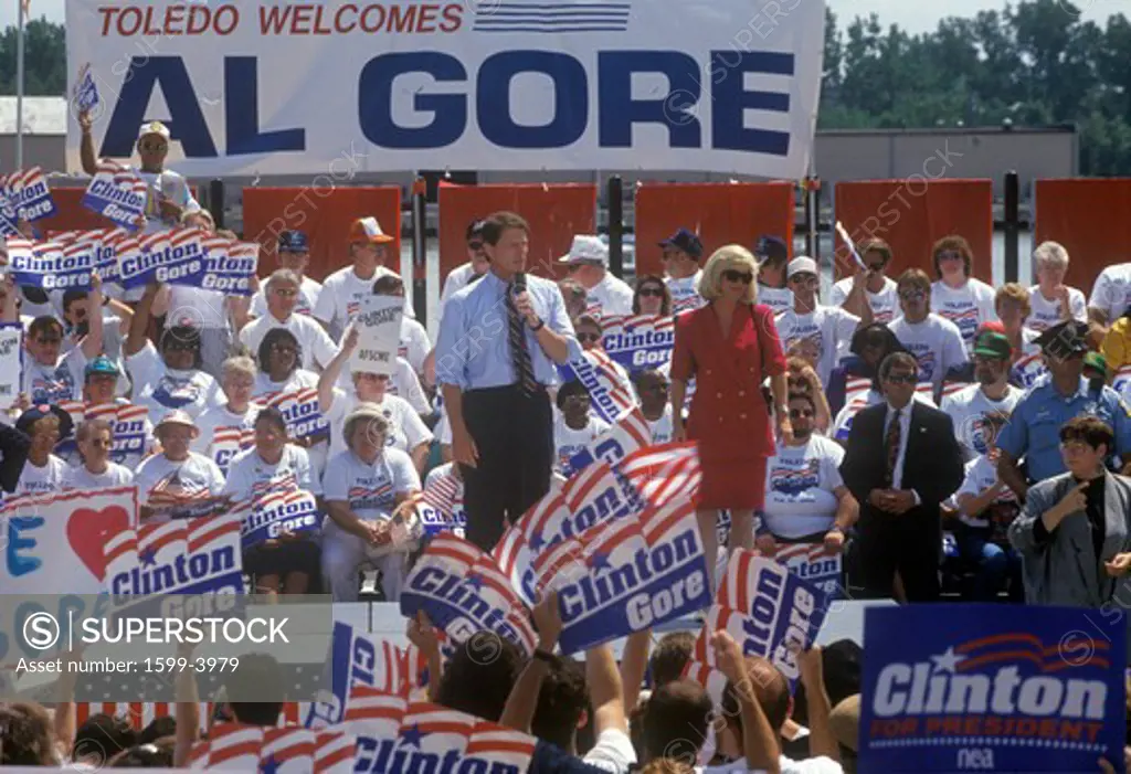 Senator Al Gore speaks in Ohio during the Clinton/Gore 1992 Buscapade campaign tour in Toledo, Ohio