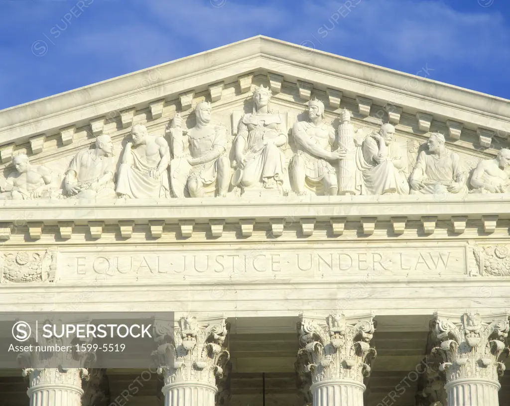 Carved figures in  pediment of the United States Supreme Court Building, Washington D.C.