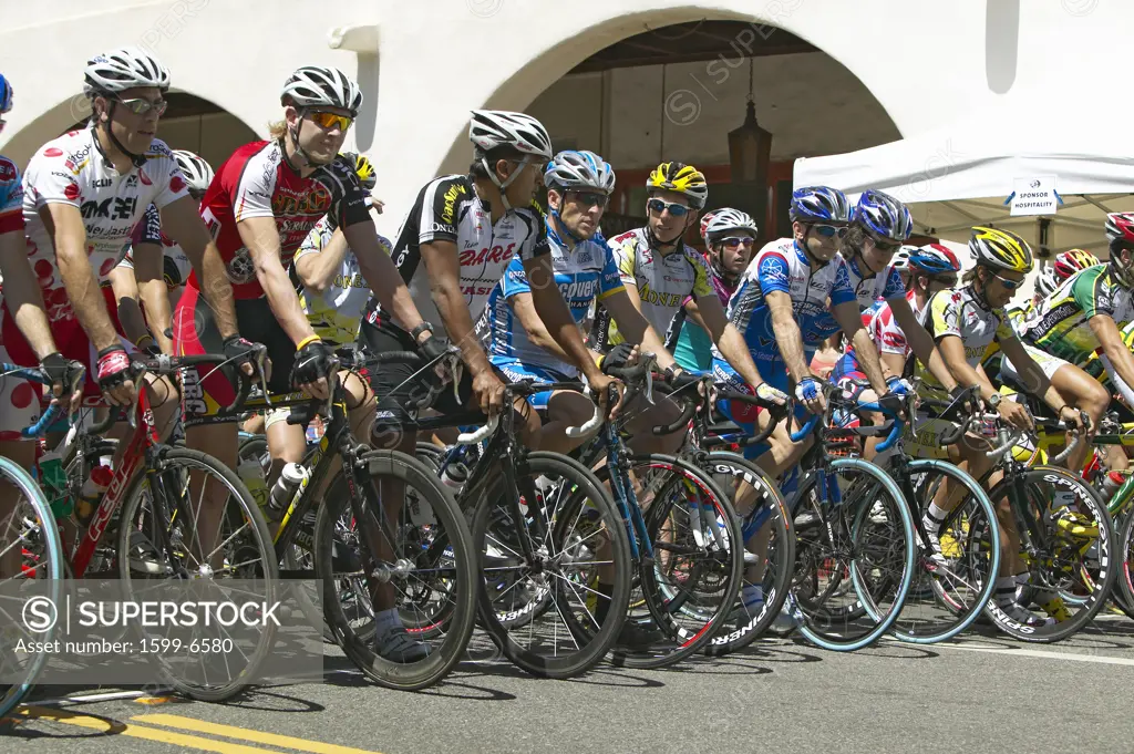 Seven-time world champion winner of the Tour de France Lance Armstrong (#120) competing in the Men's Professional category of the Garrett Lemire Memorial Grand Prix National Racing Circuit (NRC) on April 10, 2005 in Ojai, CA where he finished 15th in the race