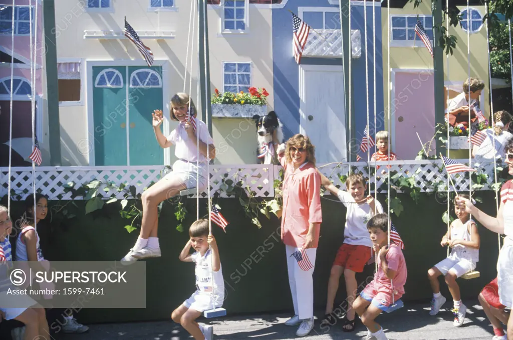 Float with Swings in July 4th Parade, Pacific Palisades, California