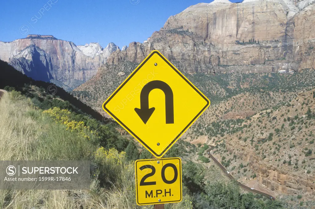 A road sign in Zion Park