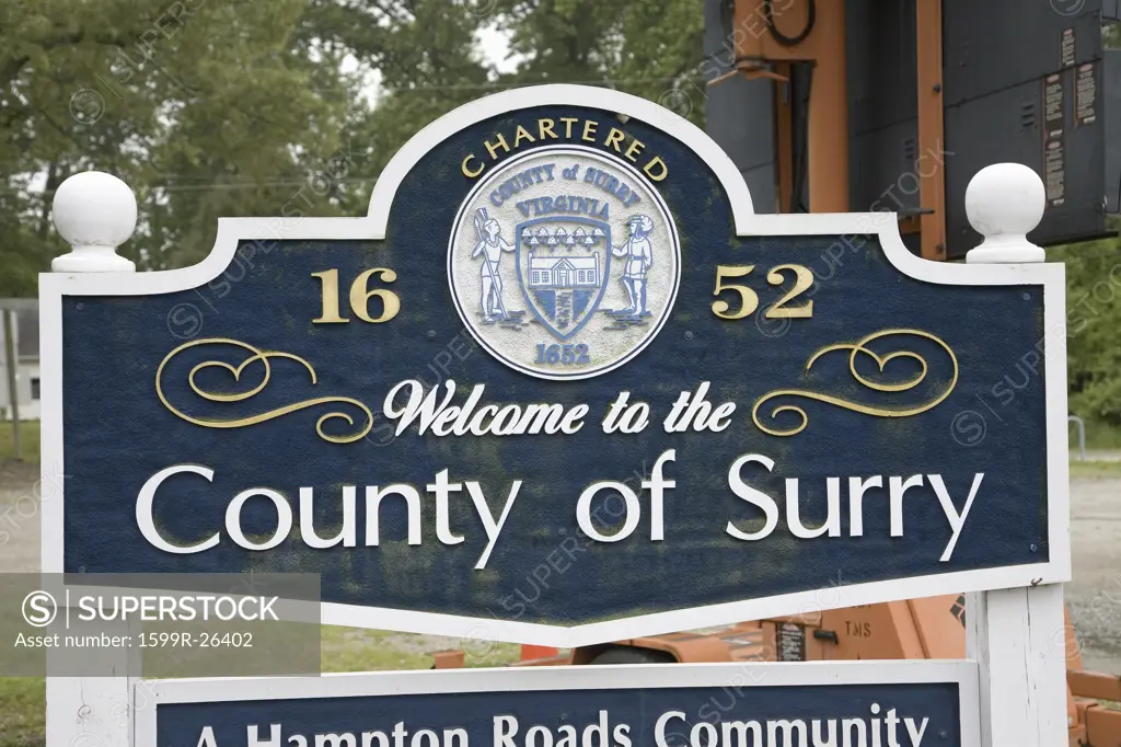 County of Surry Virginia, founded in 1652 by English Citizens, across from Jamestown on James River, Virginia