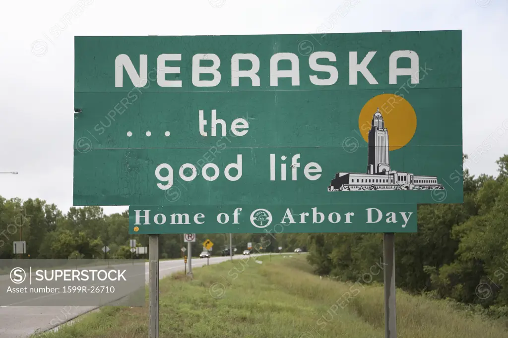 Welcoming sign to Nebraska...The good life, Nebraska state line