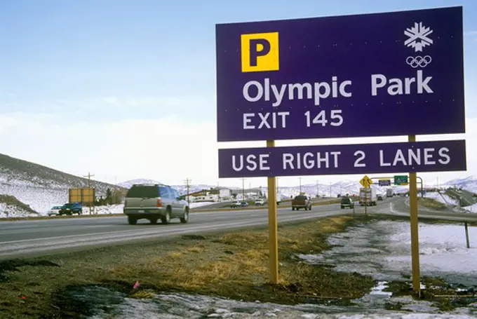 Olympic traffic sign during 2002 Winter Olympics, Salt Lake City, UT