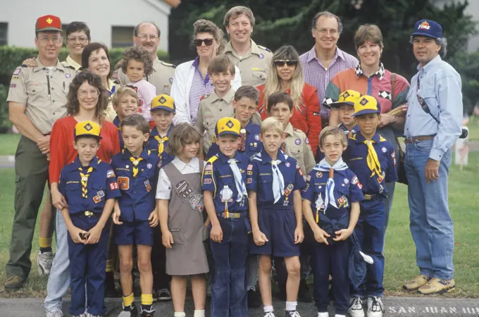 A Cub Scout troop with their leaders