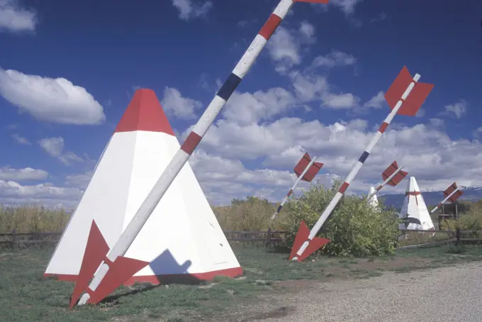 Roadside attraction of teepees & giant arrows on Navajo Tribal Land, CO