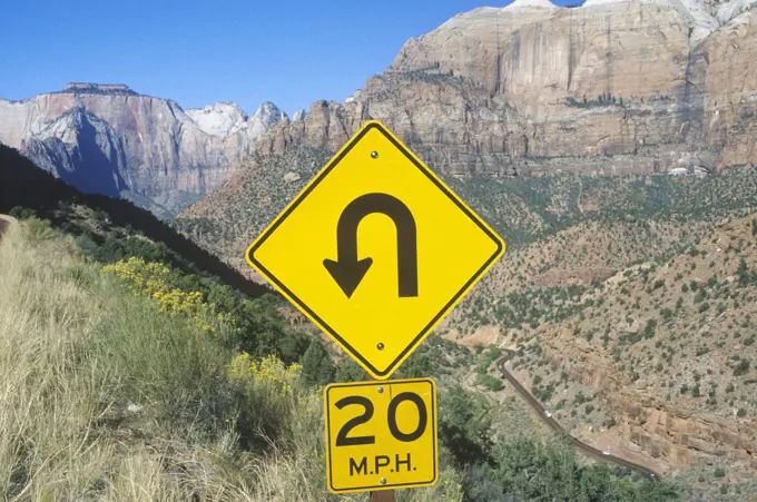 A road sign in Zion Park