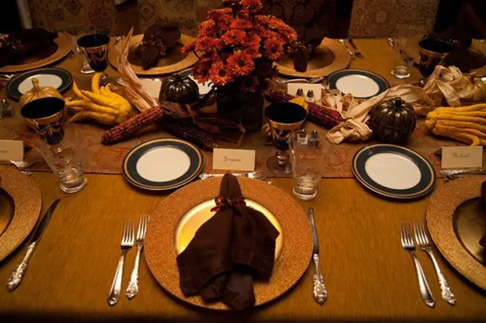 Thanksgiving dinner setting, Ojai, California