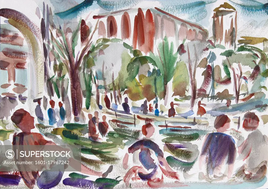 Hanging Out in Washington Square Park, 2014, Richard H. Fox (b.1960/American), Watercolor on Paper