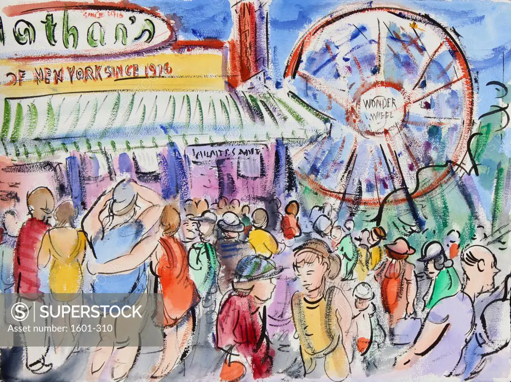 People at an amusement park, Coney Island, Brooklyn, New York City, New York State, USA