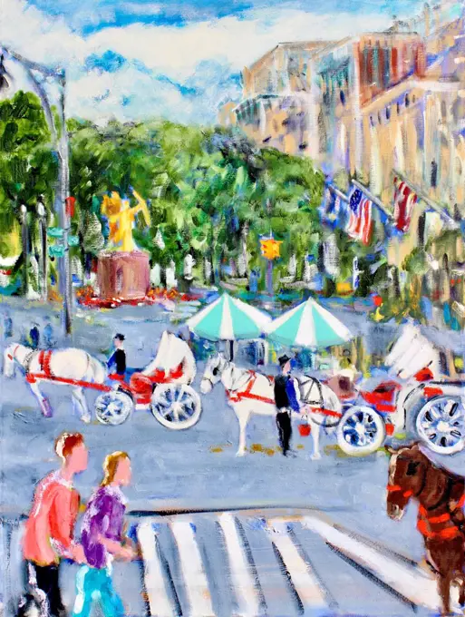 Horses at the Plaza, 2004, Richard H. Fox (b.1960/American), Oil on Canvas